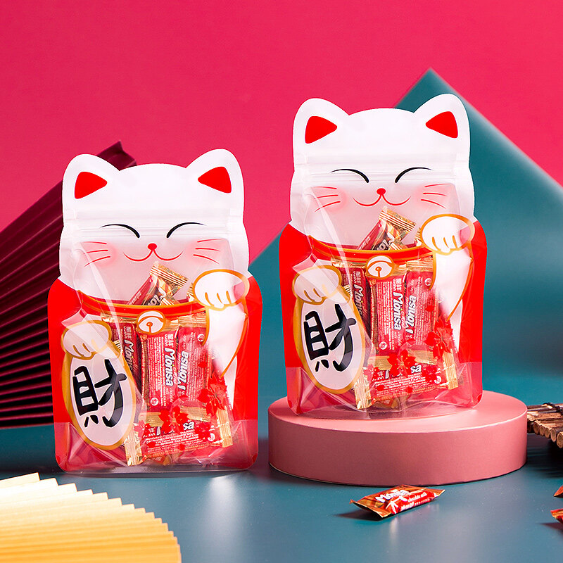 25pcs Gift bag,Candy bag,Cookies packaging,Lucky cat Goodies bag,Snacks Nuts bag,Reusable transparent plastic bag,storage Bag,Party bag for birthday/Children's Day