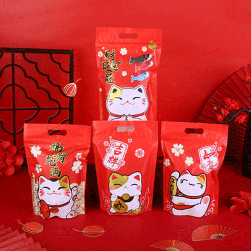 Chinese new year Gift bag,Lucky cat Candy bag,Cookies packaging,Goodies bag,Snacks Nuts bag,gift bags reusable,Transparent plastic packaging storage Bag,Party bag